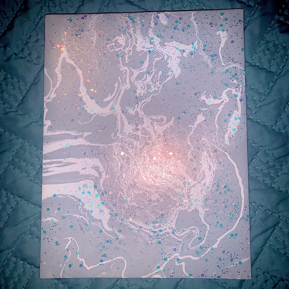 Homemade painting Grey and White w/ Glitter
